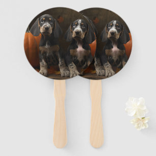 Bluetick Coonhound Puppy Autumn Delight Pumpkin  Hand Fan