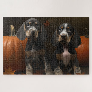 Bluetick Coonhound Puppy Autumn Delight Pumpkin  Jigsaw Puzzle