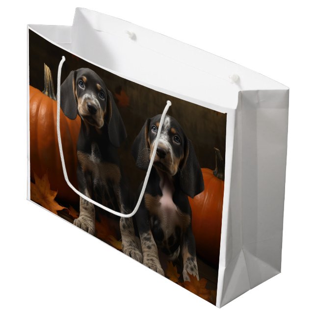 Bluetick Coonhound Puppy Autumn Delight Pumpkin  Large Gift Bag (Front Angled)