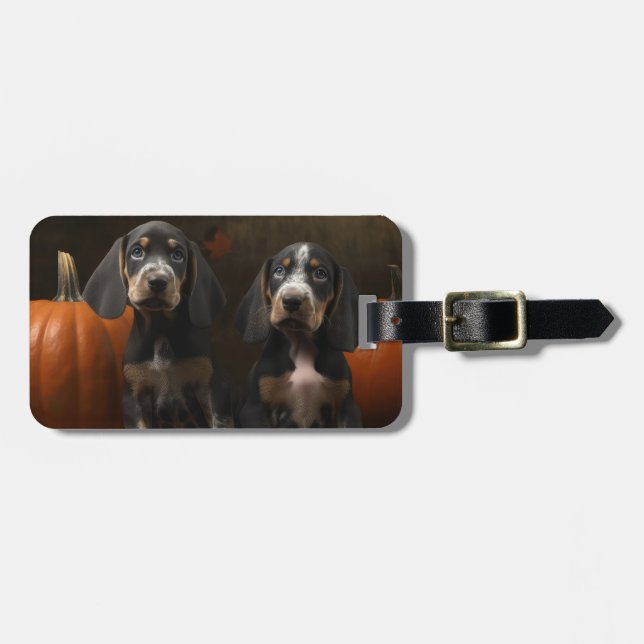 Bluetick Coonhound Puppy Autumn Delight Pumpkin  Luggage Tag (Front Horizontal)