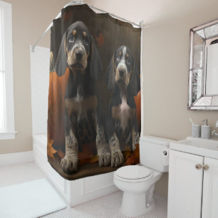 Bluetick Coonhound Puppy Autumn Delight Pumpkin  Shower Curtain
