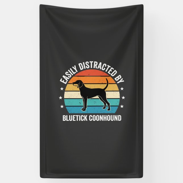 Bluetick Coonhound Retro Sunset Dog Banner (Vertical)