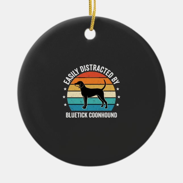 Bluetick Coonhound Retro Sunset Dog Ceramic Ornament (Front)