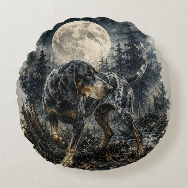 Bluetick Coonhound Round Cushion (Front)