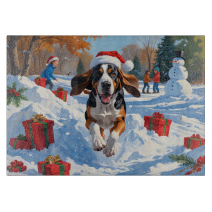 Bluetick Coonhound Running in Snow with Christmas Cutting Board