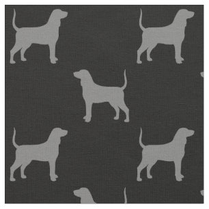 Bluetick Coonhound Silhouettes Grey and Black Fabric