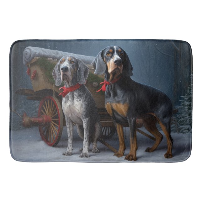 Bluetick Coonhound Snowy Sleigh Christmas Decor  Bath Mat (Front)