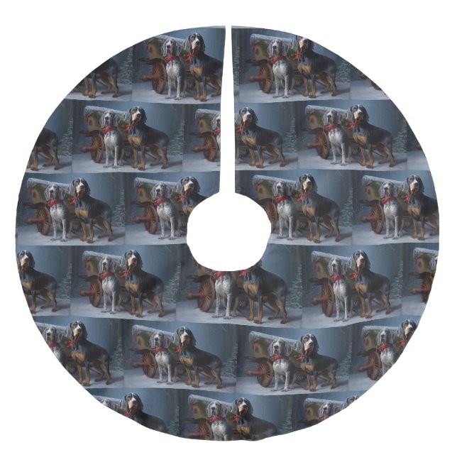 Bluetick Coonhound Snowy Sleigh Christmas Decor  Brushed Polyester Tree Skirt (Front)