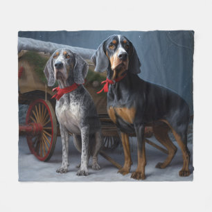 Bluetick Coonhound Snowy Sleigh Christmas Decor Fleece Blanket