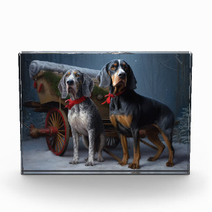 Bluetick Coonhound Snowy Sleigh Christmas Decor Photo Block