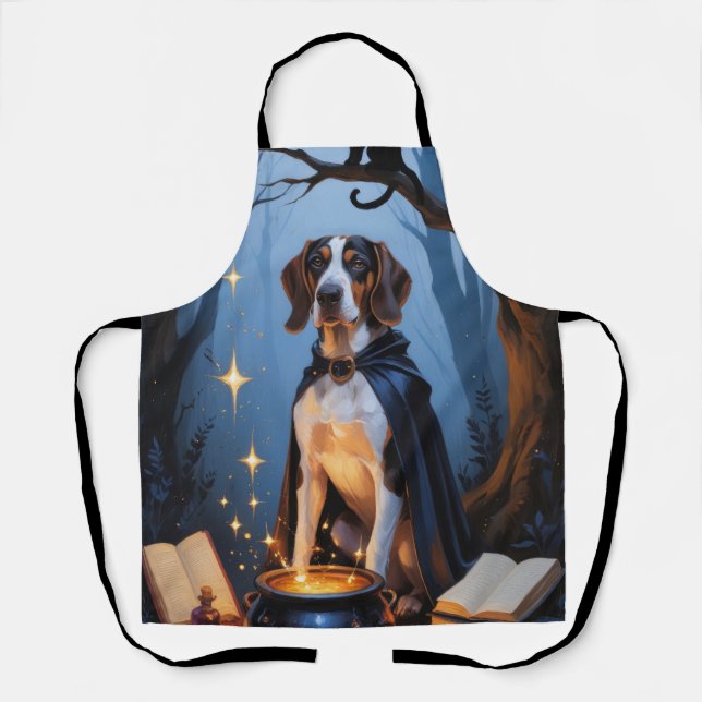 Bluetick Coonhound Whimsical Halloween Painting Apron (Front)