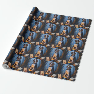 Bluetick Coonhound Whimsical Halloween Painting Wrapping Paper