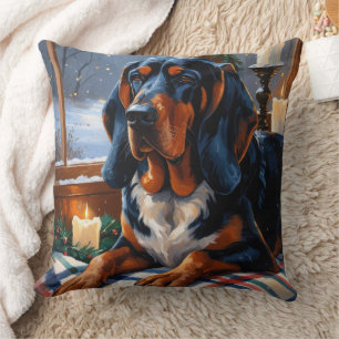 Bluetick Coonhound With Christmas Lights Holiday Cushion