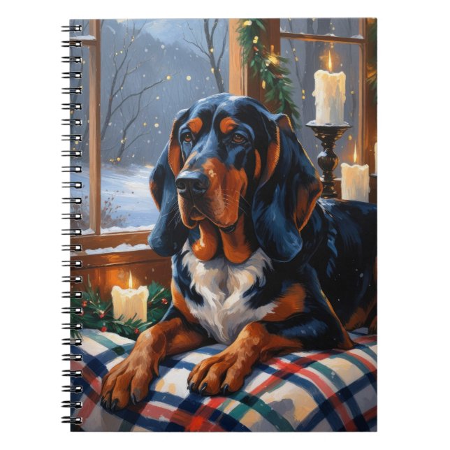 Bluetick Coonhound With Christmas Lights Holiday Notebook (Front)