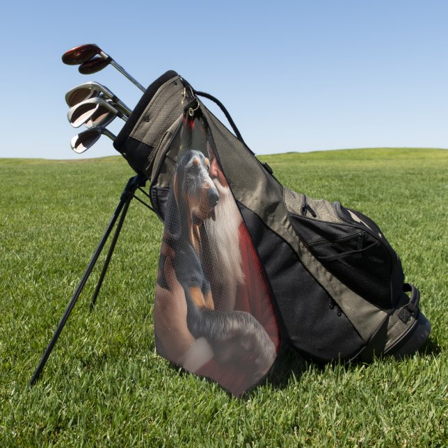 Bluetick Coonhound With Santa Claus Christmas Golf Towel (Green)