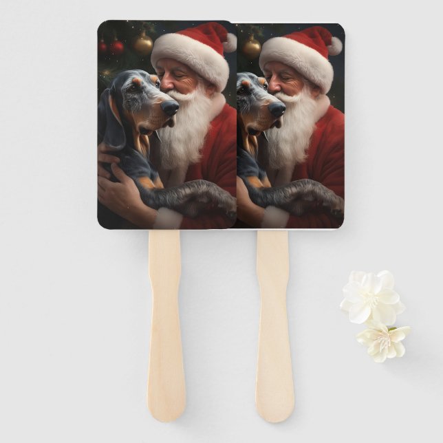 Bluetick Coonhound With Santa Claus Christmas Hand Fan (Front and Back)