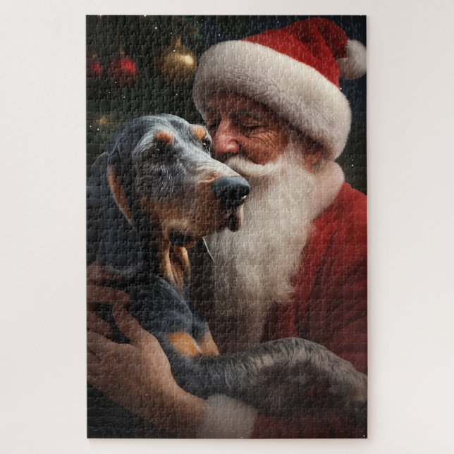 Bluetick Coonhound With Santa Claus Christmas Jigsaw Puzzle (Vertical)