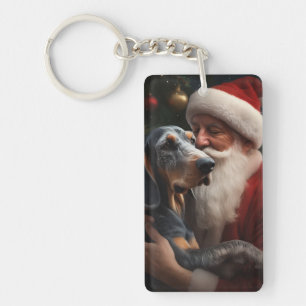 Bluetick Coonhound With Santa Claus Christmas Key Ring