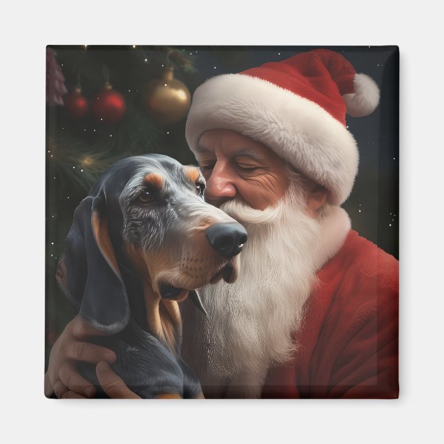 Bluetick Coonhound With Santa Claus Christmas Magnet (Front)