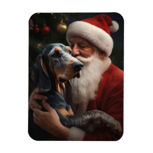 Bluetick Coonhound With Santa Claus Christmas Magnet