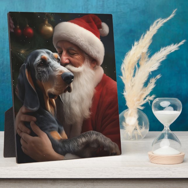 Bluetick Coonhound With Santa Claus Christmas Plaque (Side)