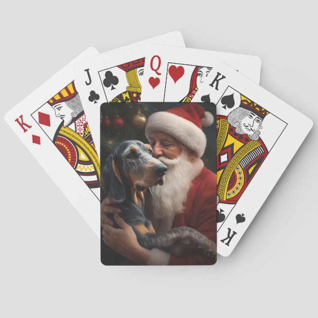 Bluetick Coonhound With Santa Claus Christmas Playing Cards (Back)