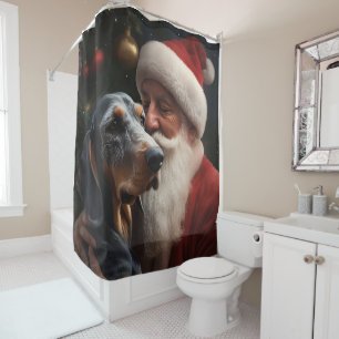 Bluetick Coonhound With Santa Claus Christmas Shower Curtain