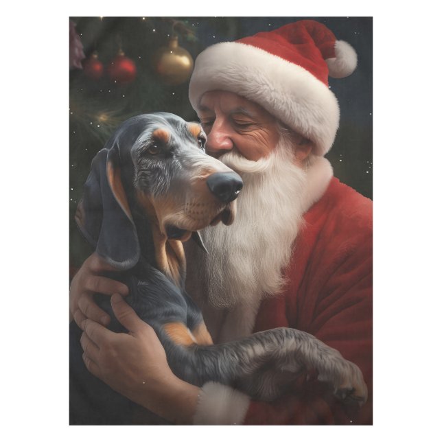 Bluetick Coonhound With Santa Claus Christmas Tablecloth (Front)