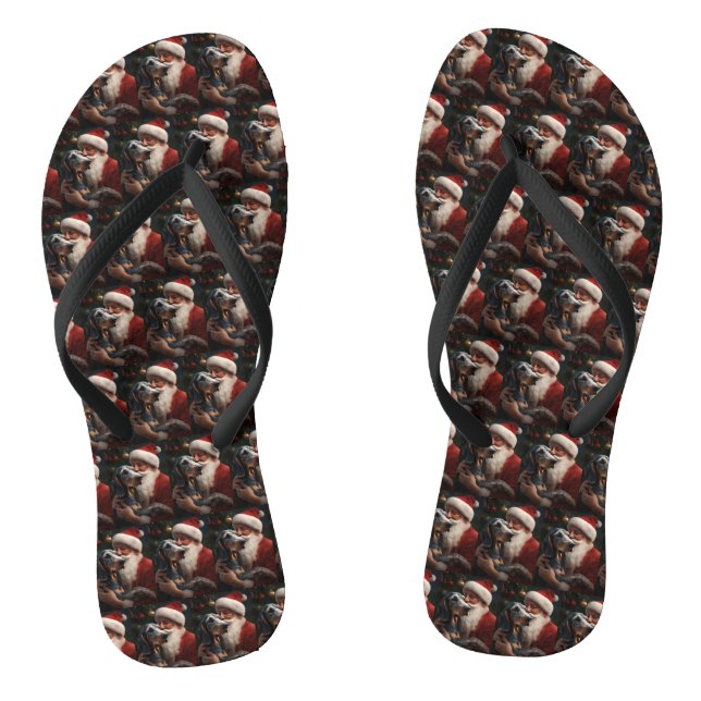 Bluetick Coonhound With Santa Claus Christmas Thongs (Footbed)