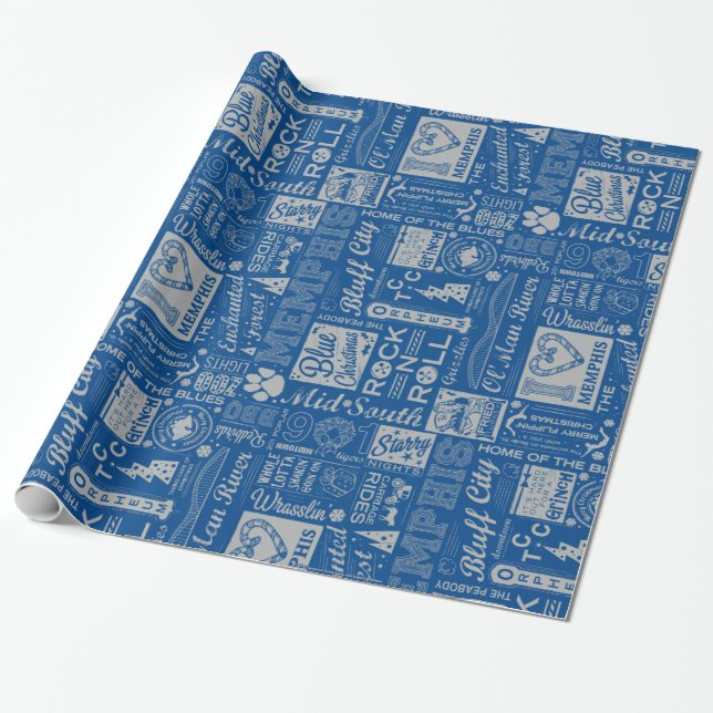 Bluff City Blue Christmas Wrapping Paper (Unrolled)