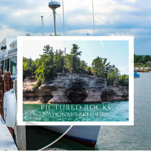 Bluffs, Caves, Lake Superior, Pictured Rocks, MI Postcard