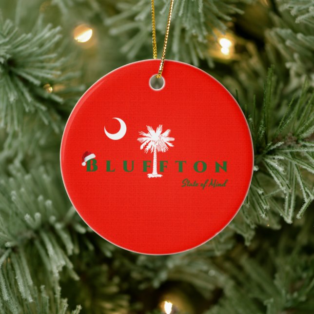 Bluffton State of Mind Christmas Holiday Red Green Ceramic Ornament (Tree)
