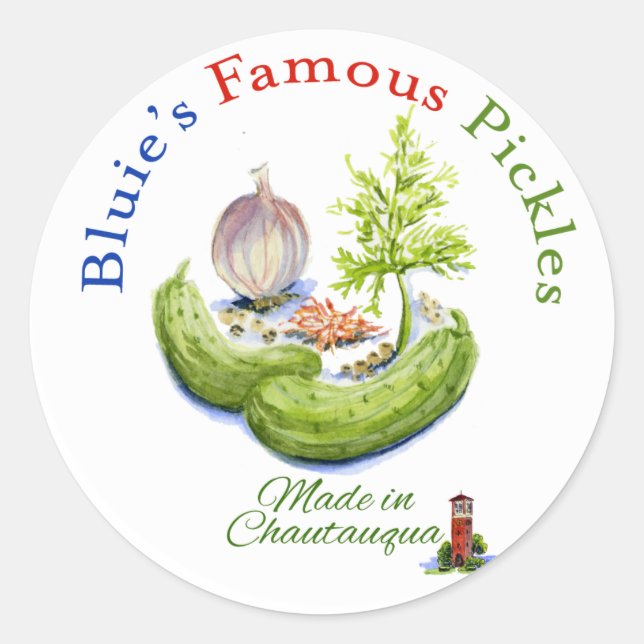 Bluie's Famous Pickles Classic Round Sticker (Front)