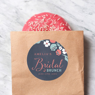 Bluish Chalkboard Floral Bridal Brunch Round Classic Round Sticker