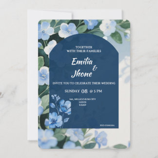 Bluish Floral Romantic Wedding Card