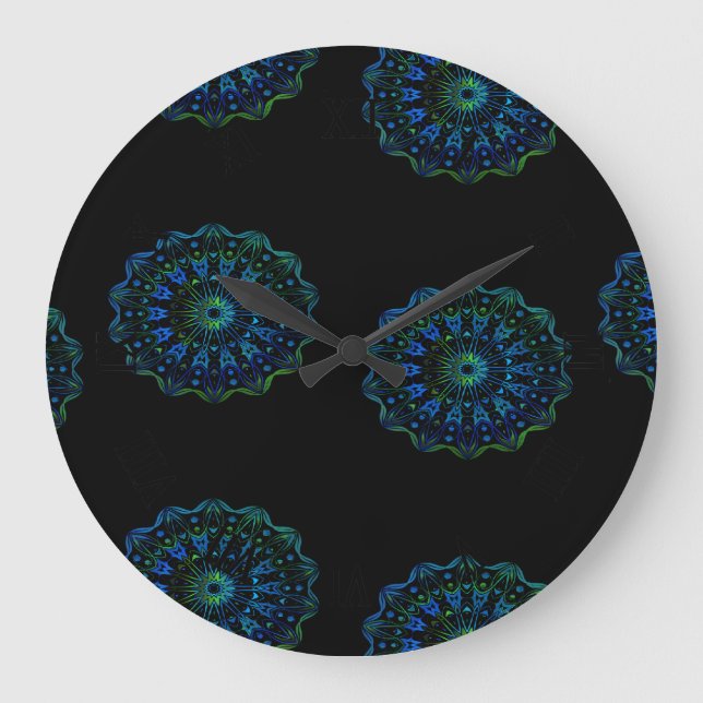 Bluish green mandala large clock (Front)