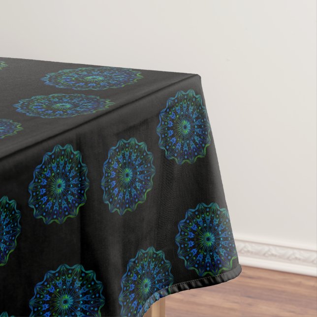 Bluish green mandala tablecloth (In Situ)