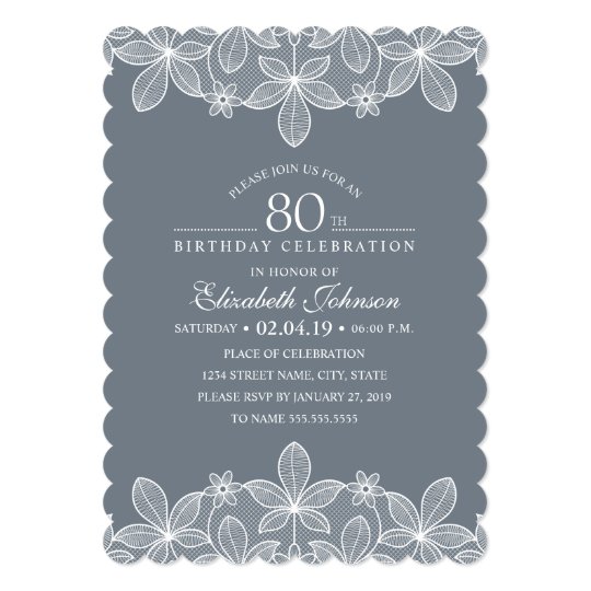 Bluish Grey 80th Birthday Party Creative Lace Card