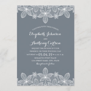 Bluish Grey Elegant Vintage Lace Luxury Wedding Invitation