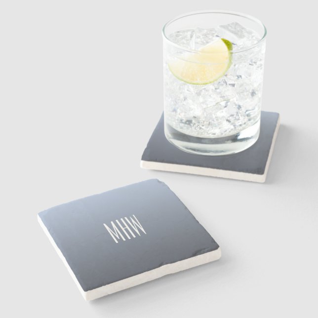 Bluish Grey Gradient custom monogram stone coaster (Side)