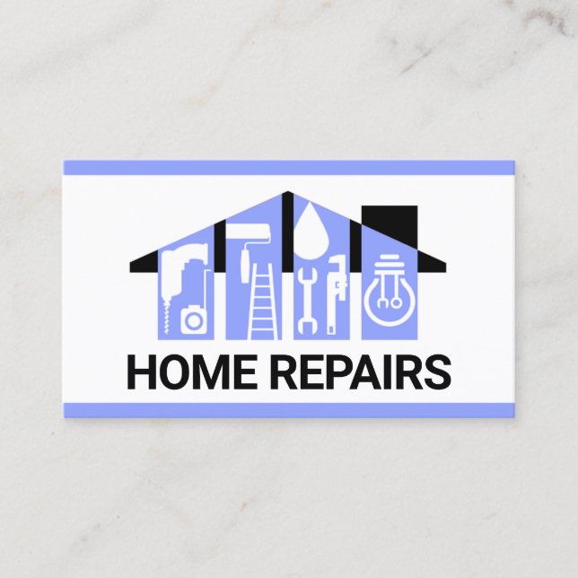 Bluish Handyman Tools Building Business Card (Front)