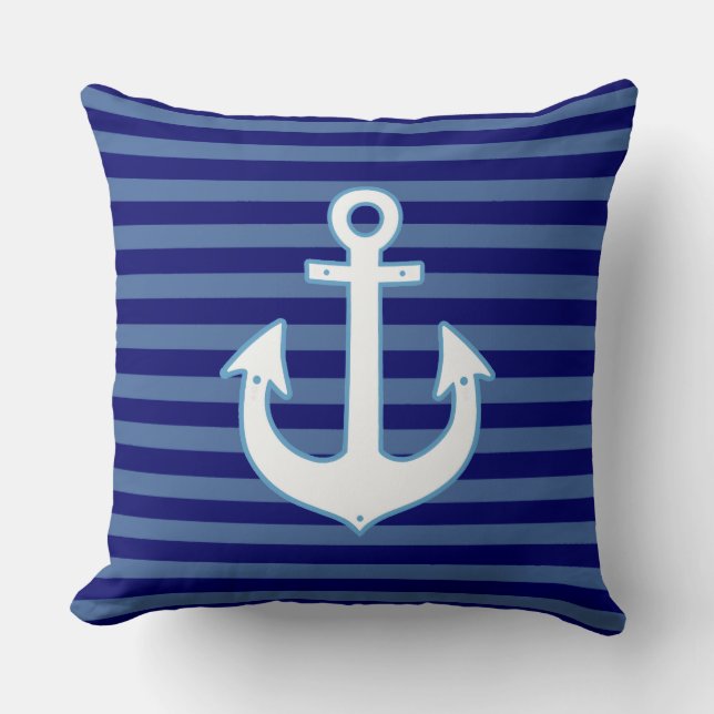 bluish nautical anchor stripes navy cushion (Front)