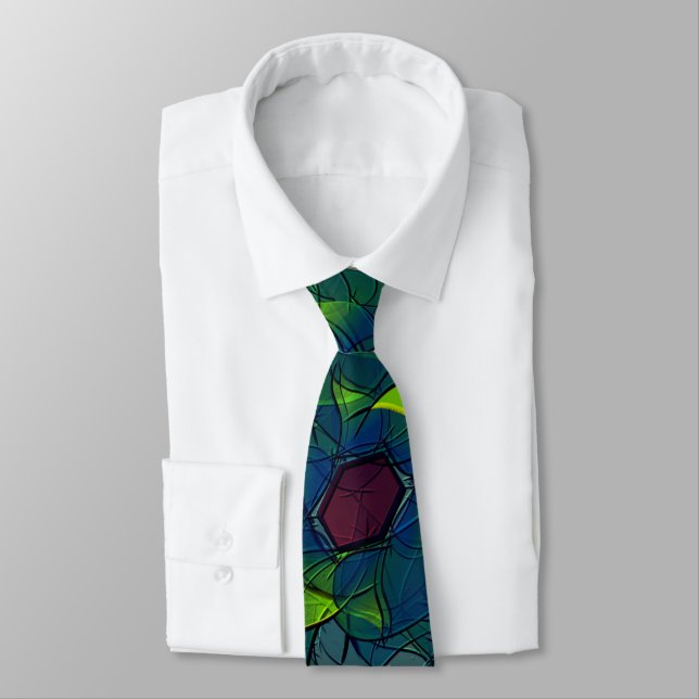Bluish notched virtual leafy with dark red hexagon tie (Tied)