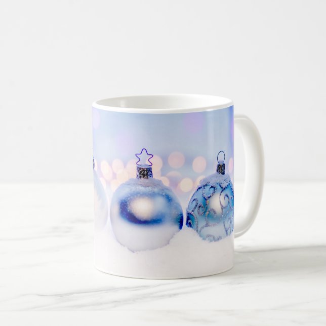 Bluish Silver Christmas Decor Balls Coffee Mug (Front Right)