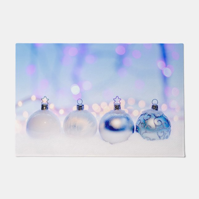 Bluish Silver Christmas Decor Balls Doormat (Front)