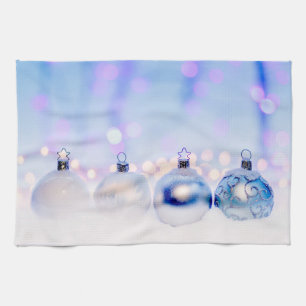 Bluish Silver Christmas Decor Balls Tea Towel
