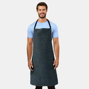 Bluish weird chequered or slanted stripes, dotted apron