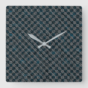 Bluish weird chequered or slanted stripes, dotted square wall clock