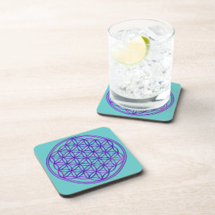 Blume des Lebens / Flower Of Life pink blue Coaster