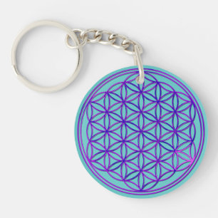 Blume des Lebens / Flower Of Life pink blue Key Ring